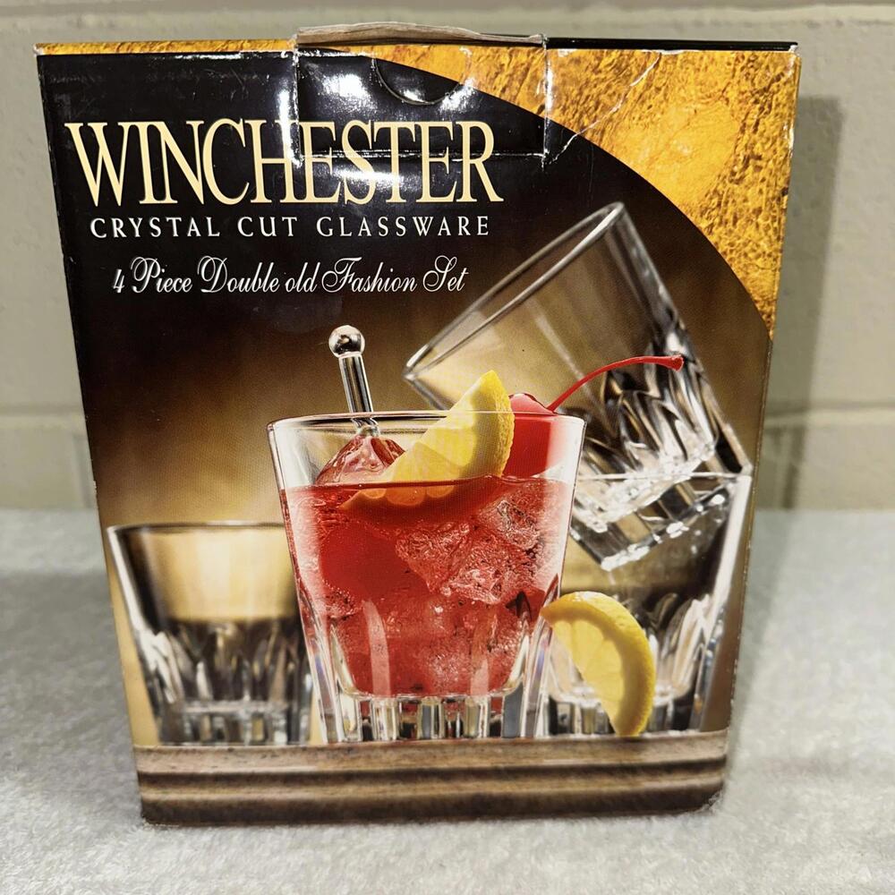 Winchester Crystal Cut Glassware 4 Piece Double Old Fashion Set Made in Italy